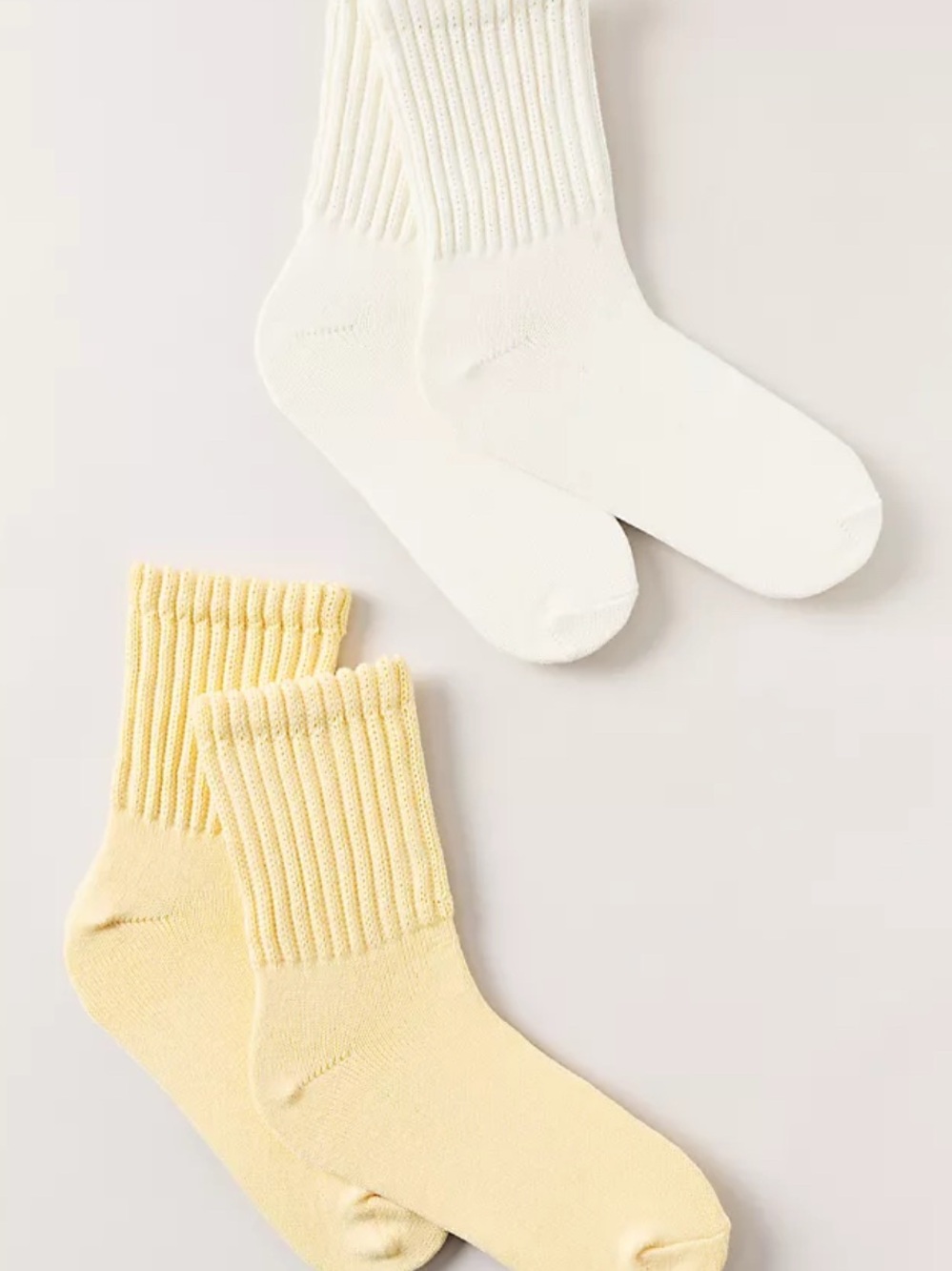 Anthropologie Daily Practice Ribbed Crew Socks Set of 2 Yellow Ivory